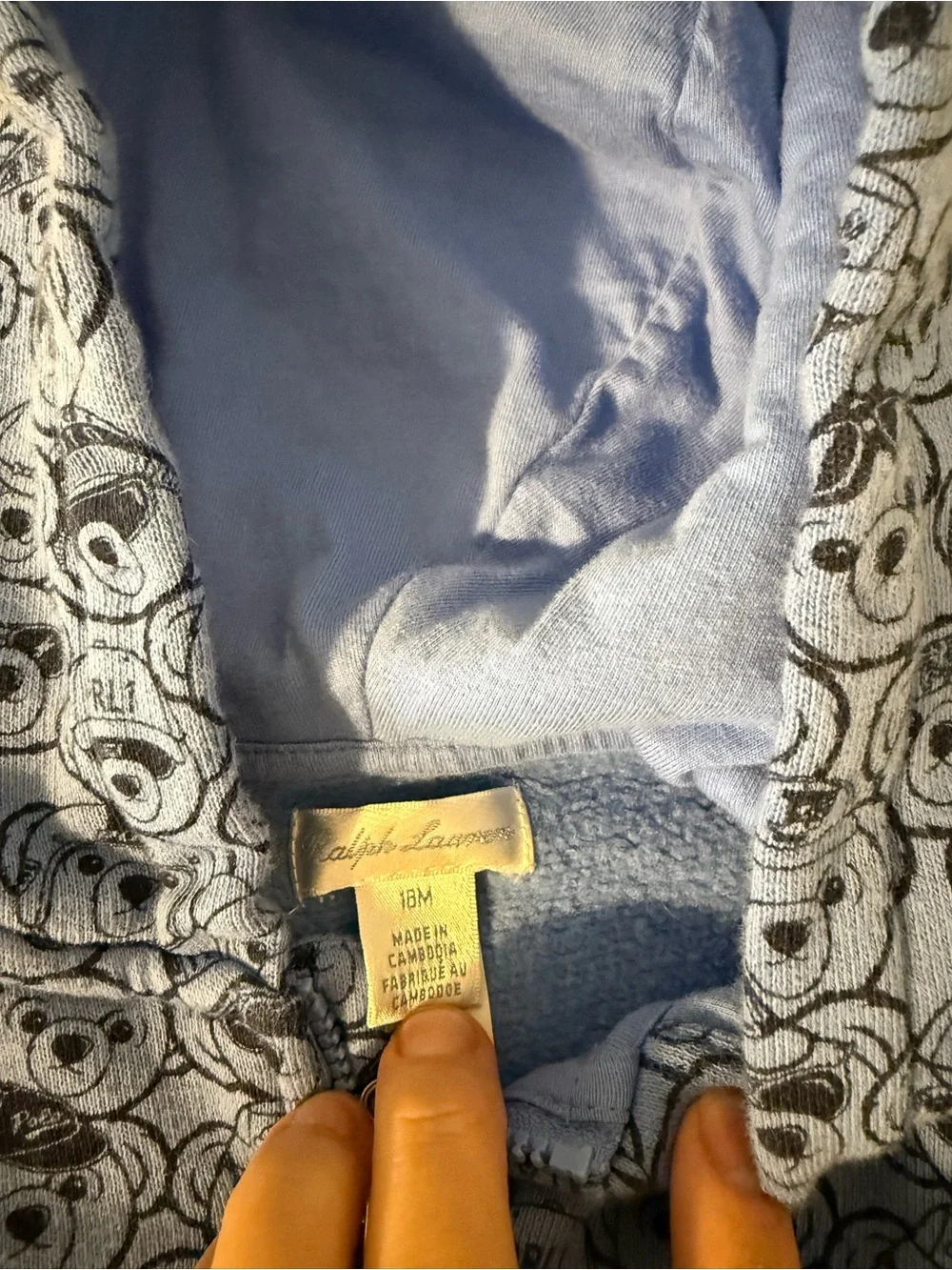 Ralph Lauren Blue Hooded Zip Sweatshirt with Bear Face Print